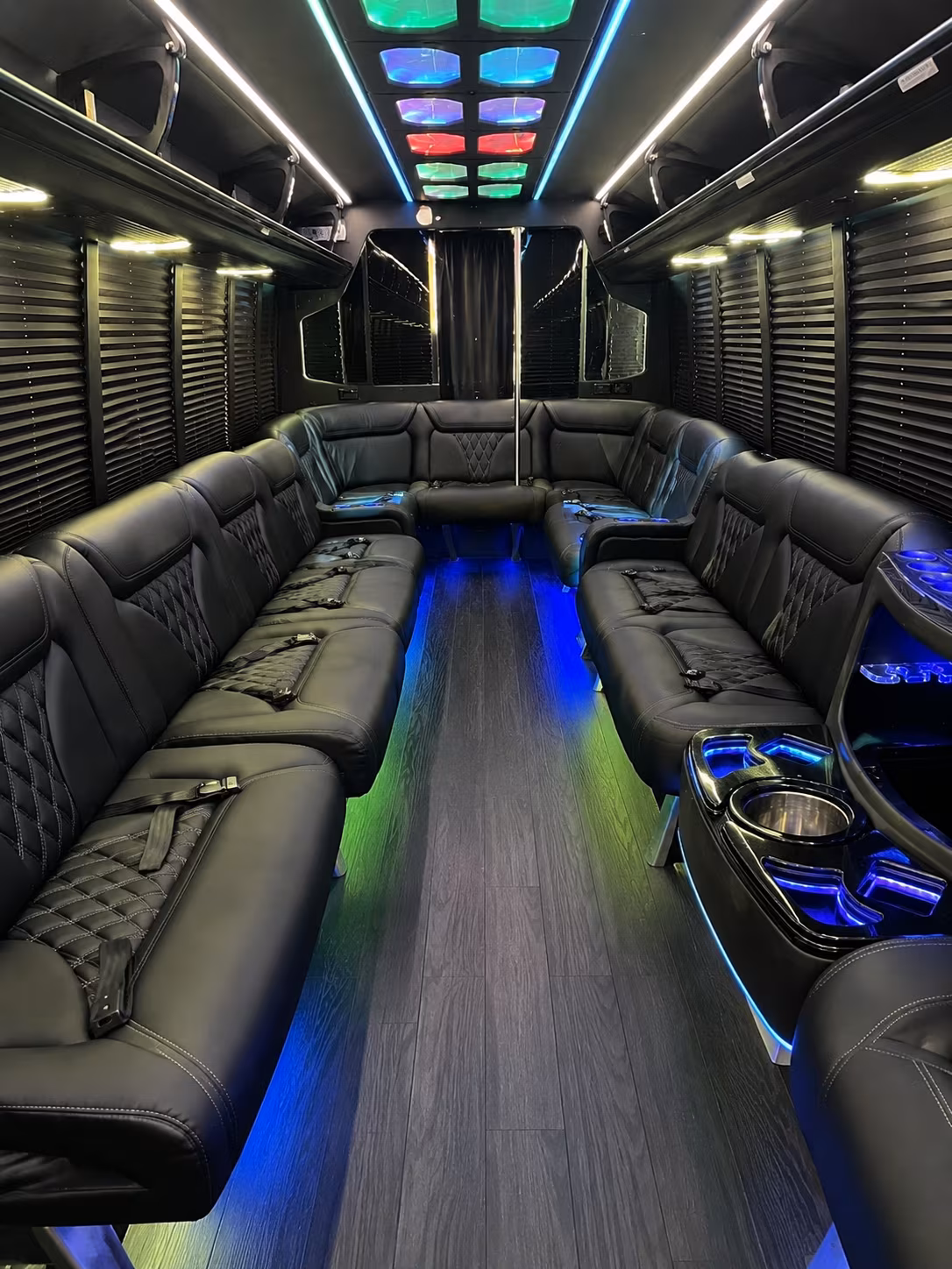 council bluffs 20 passenger party bus interior