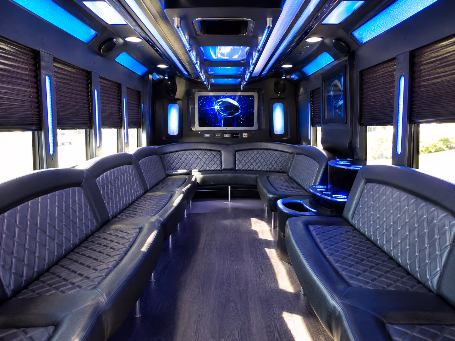 council bluffs 28 passenger party bus inside